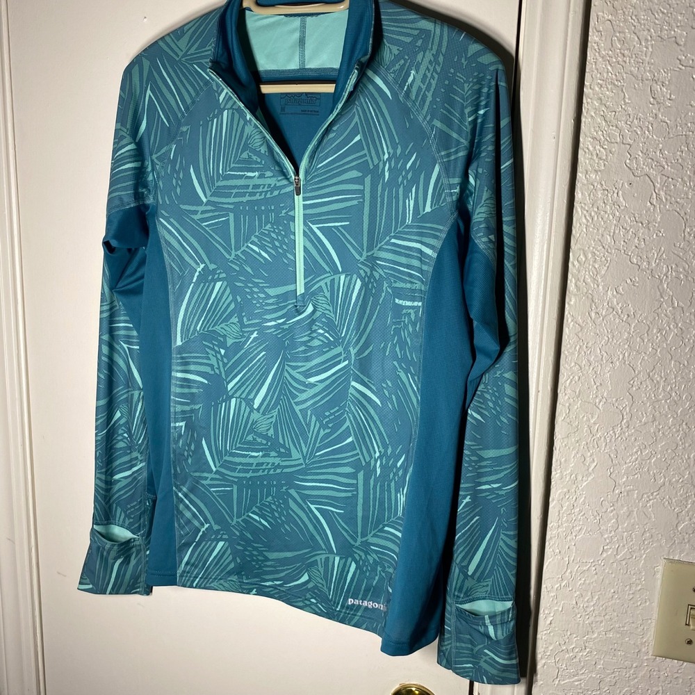 Patagonia Womens Capilene Midweight 1/4 Zip Pullover Teal Palm Print Size M - Picture 2 of 10